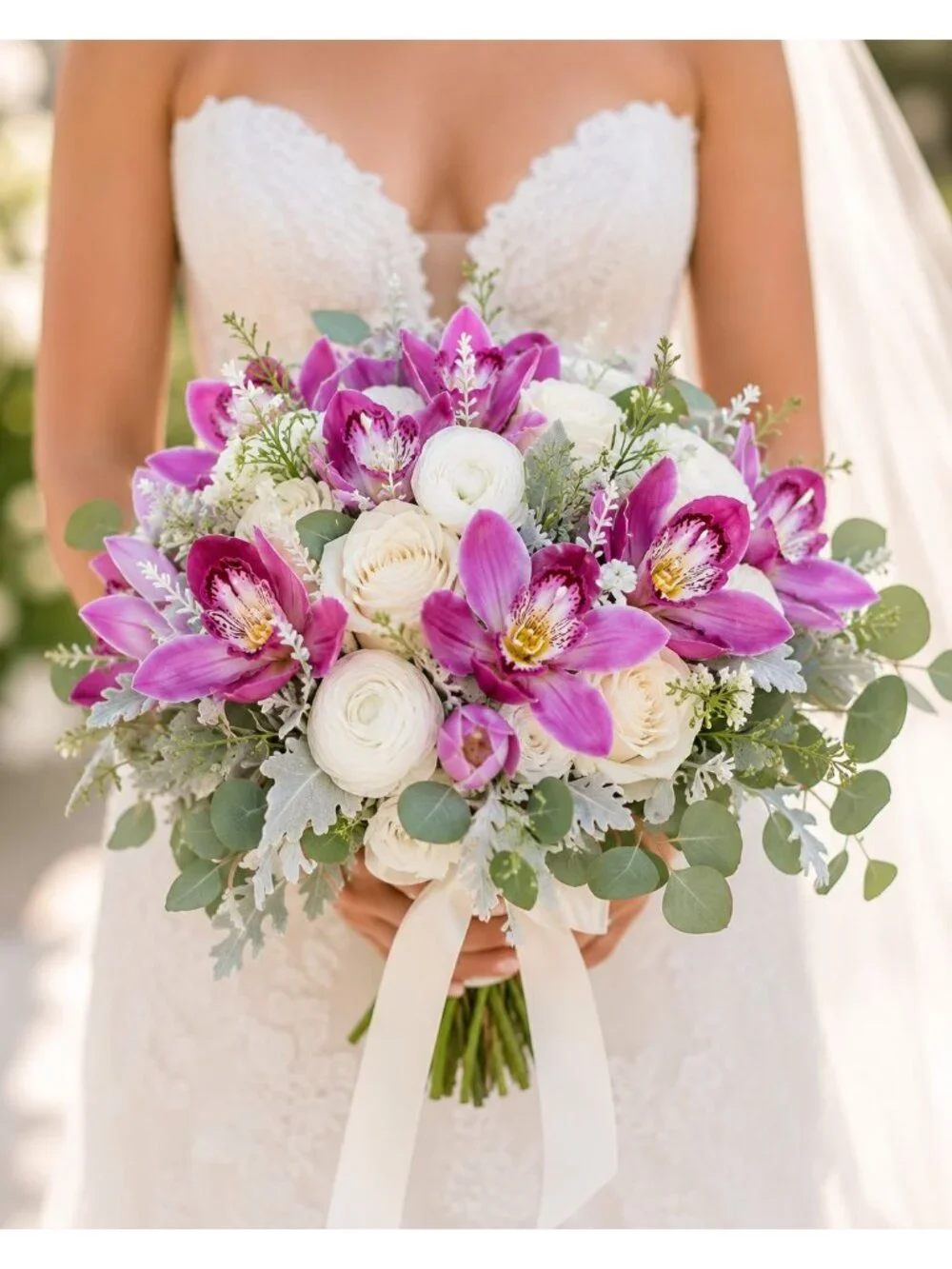 Artificial Purple Orchid Bundle 13 Inch Faux Flowers Wedding Bouquet Corsage Bou